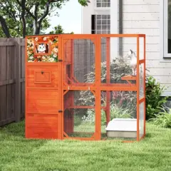 AZL1 Life Concept Pet Crates and Houses Outdoor Cat Enclosure, 4-Tier Window Design, Weatherproof Roof, Orange, 76.18"*33.46"*70.08"