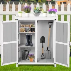 Potting Bench Outdoor Cabinet with Metal Tabletop, Wooden Storage Cabinets Weatherproof, Planting Work Benches with Adjustable Shelf
