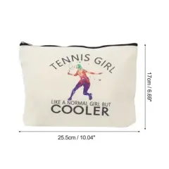 Unique Bargains Durable Tennis Figure Pattern Makeup Bag Beige 1 Pc