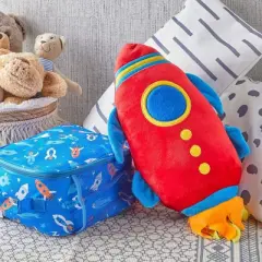 Blue Panda Rocket Ship Plush Toy Doll, Stuffed Spaceship Pillow Outer Space Shuttle, 14 inches