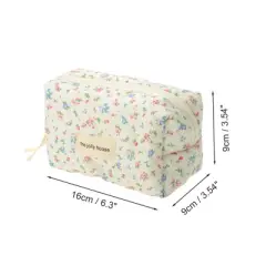 Unique Bargains Quilted Square Flowers Makeup Bag Red Green 1 Pc