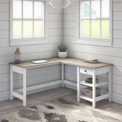 60W Mayfield L Shaped Computer Desk with Storage Shiplap Gray/Pure White - Bush Furniture