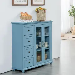 Costway Buffet Sideboard Table Kitchen Storage Cabinet w/ Drawers & Doors White\Blue\Green