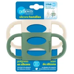 Dr. Brown's Milestones 100% Silicone Narrow Baby Bottle Handles in Green and Beige - 2pk
