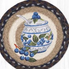 Earth Rugs Jam Jar Blueberry Round Trivet &ndash; 10" Printed Fruit Design on Natural Braided Jute