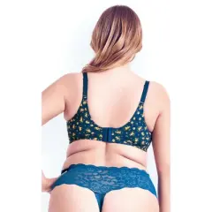 Women's Plus Size Print T-Shirt Bra - teal floral | HIPS & CURVES