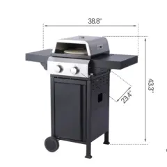 FURNIinspire Outdoor Grills, Griddles and Smokers Professional 2 Burner Gas Grill, Stainless Steel BBQ with Pizza Oven, Black, 22.6"*23.6"*17.32"