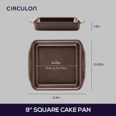 Circulon 9" Square Cake Pan Chocolate: Nonstick Aluminum Bakeware, Dishwasher-Safe, 9x9 Baking Dish