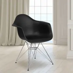 Emma and Oliver Plastic Accent Dining Chair with Arms and Chrome Base