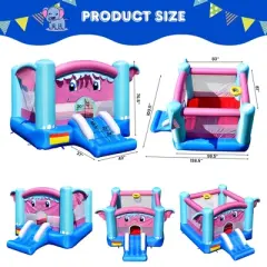 Costway Inflatable Bounce House 3-in-1 Elephant Theme Inflatable Castle without Blower