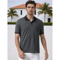 INSPIRE CHIC Men's Stretch Athletic Workout Short Sleeved Golf Heathered Polo Shirt