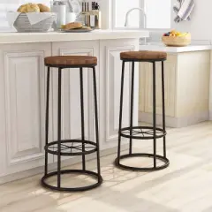 Set of 2 33" Pilat Barstools with Wood Seat Light Gray - HOMES: Inside + Out