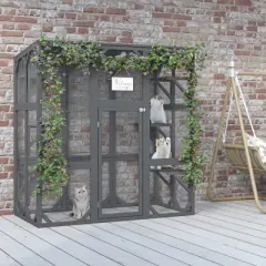 DSVIMOY Outdoor Cat House, Large Feral Cat Shelter for Mulitiple Cats with Six Platforms, Large Enter Door, Waterproof Roof, Grey, 59"*28"*59"