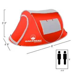 Pop-up Tent - 2 Person Water-Resistant Barrel Style Tent for Camping with Rain Fly and Carry Bag - Sunchaser 2-person Tent By Wakeman Outdoors (Red)