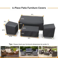 Akefit Gray Outdoor Furniture Cover Set 4-Piece Waterproof Patio Chair Loveseat Table Ottoman Protector