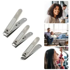 Unique Bargains Nail Clippers Nail Clipper Set for Nail Care Portable Stainless Steel Silver Tone Titanium Tone 3 Pcs
