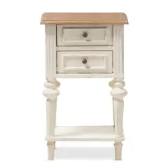 Marquetterie French Provincial Style Weathered Oak Wash Distressed Wood Finish Two - Tone 2 - Drawer and 1 - Shelf Nightstand - White - Baxton Studio