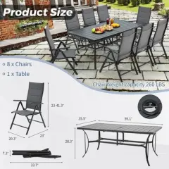 EROMMY Outdoor Patio Dining Sets, Metal Frame Reinforcement for Backyard, Porch, Lawn, Party and Garden - 9-pc grey