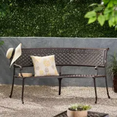 Sebastian Cast Aluminum Patio Sector Bench - Shiny Copper - Christopher Knight Home