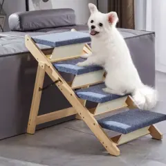 VEVOR Wooden Pet Steps and Ramp Combo, 2-in-1 Design, Foldable Access for Beds, Sofas, and Vehicles,4-Step Structure for Pets of Small to Large Size