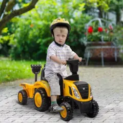 TopComfy Baby Walkers 2 in 1 Ride on Tractor, Caterpillar Licensed Ride on Excavator with Shovel Detachable Trailer, Yellow, 23.8"*12.6"*11"