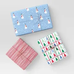 30" 3pk 180 sq ft Christmas Wrap Pack Snowmen/Red Stripes/Trees - Wondershop&trade;