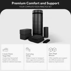 BalanceFrom Fitness 7-Piece Home Gym Yoga Set with 1-Inch Thick Yoga Mat, 2 Yoga Blocks, Mat Towel, Hand Towel, Stretch Strap & Knee Pad