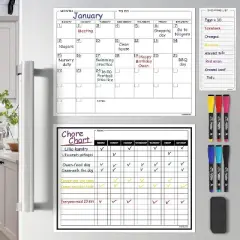 SCRIBBLEDO Magnetic Chore Chart Set 13"x17" Behavior Reward Chart, Monthly Calendar, Shopping List & 6 Markers & Eraser