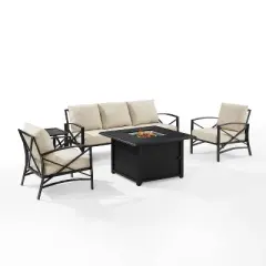 Kaplan 5pc Outdoor Sofa Set with Fire Table - Oatmeal - Crosley