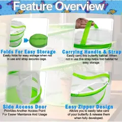 5 Star Super Deals Butterfly Growing Kit &ndash; 13" Tall Pop-Up Mesh Habitat Cage with Zipper Door, Carry Handle Insect Observation for Kids & Classrooms