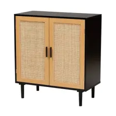 Maureen Wood and Rattan 2 Door Storage Cabinet Espresso/Natural Brown - Baxton Studio