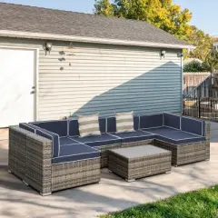 Outsunny 7-Piece Patio Furniture Sets Outdoor Wicker Conversation Sets All Weather PE Rattan Sectional sofa set with Cushions & Slat Plastic Wood Table