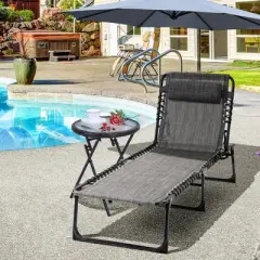 TIRAMISUBEST Adjustable Reclining Chaise Lounge - Portable Folding Sun Lounger with Removable Pillow, Outdoor Camping Chair (Grey)
