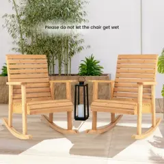 Costway 2 PCS Patio Wooden Rocking Chair High Back Fir Wood Armchair Natural Garden Yard