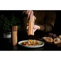 Cole & Mason Galloway Ribbed Salt and Pepper Grinder Set: Modern Wood Shakers, Spot Clean, 2-Piece, Brown