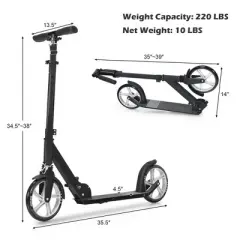 Costway Folding Kick Scooter Lightweight Sports Scooter for Teens Adult wish Strap 8'' Wheel