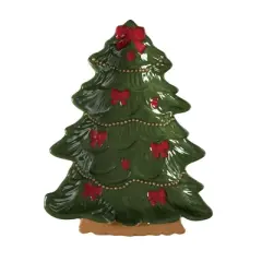 Transpac Dolomite Bow Tree Platter - Festive Ceramic Serving Platter for Christmas Celebrations and Gift Giving