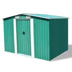 vidaXL Multi-Purpose Garden Storage Shed, Green Galvanized Steel, Spacious Outdoor Equipment Storage Unit with Excellent Ventilation, Easy Assembly