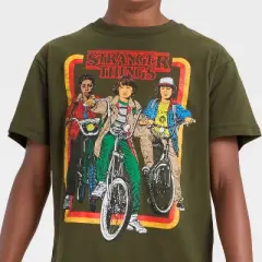 Boys' Stranger Things Squad Oversized Short Sleeve Graphic T-Shirt - Green