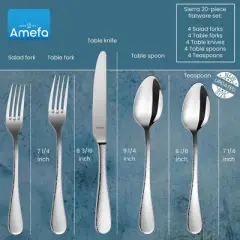 Amefa Sierra 20-Piece Hammered 18/10 Stainless Steel Flatware Set, High Gloss Mirror Finish, Silverware Set Service for 4, Rust Resistant Cutlery