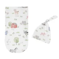 Sweet Jojo Designs Boy or Girl Gender Neutral Unisex Baby Cocoon and Beanie Hat Swaddle Wrap Farm Animals