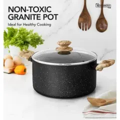 MICHELANGELO 6Quart Stock Pot with Lid, Nonstick Soup Pot with Lid, Non Stick Pot with Stay-cool Handle, Nonstick Pot for Cooking, Black Granite