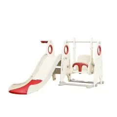 Toddler Swing Slide Set 4 in 1, Freestanding Climber Slide Playset with Basketball Hoop Indoor Outdoor Playground for Boys Girls Birthday