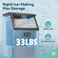 EUHOMY Commercial Ice Maker Machine, 100 lbs/Day, Stainless Steel Under Counter Ice Maker with Multi-function Control Panel,33 lbs Capacity, Black