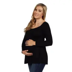 24seven Comfort Apparel Wide Neck Pleated Maternity Long Sleeve  Tunic Top