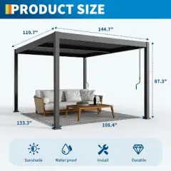 Acekool 10x12 FT Aluminum Louvered Pergola with Adjustable Rainproof Roof, Outdoor Patio Pergola, Dark Gray