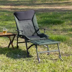 KTMBDW Portable Camping Chair, Camping Chair with Adjustable Cushioned backrest and detachable footrest for Indoor and Outdoor Camping, Black+Green