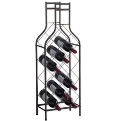 Kings Brand Furniture 12 Bottles Freestanding Floor Metal Wine Rack Wine Bottle Holders Stands for Home with Bottle Shape Bar Stand for Liquor, Pewter