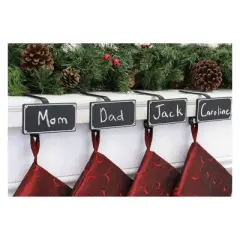 Original MantleClip 4ct with Chalkboard Icons Christmas Stocking Holder Black