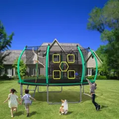 NAYSAYE Trampoline 12FT with Safety Net and Ladder for Outdoor Fun and Fitness, Black and Green, 144.00"*144.00"*103.00"